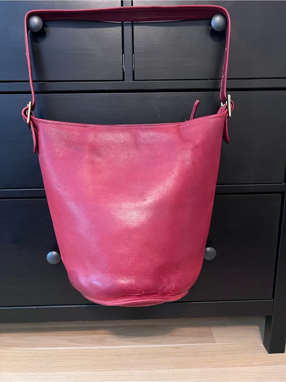 Coach Leather Bucket Bag in red